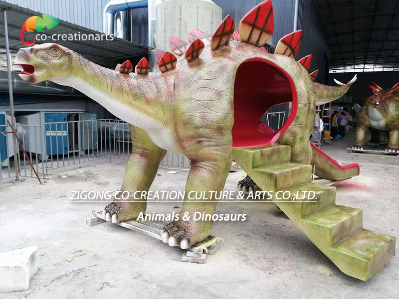 Customized 6M Dinosaur Playground Equipment Fiberglass Stegosaurus Slide