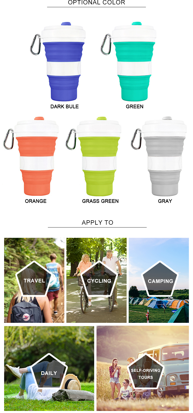 Food Grade Leak Proof 550ML Collapsible Silicone Mug