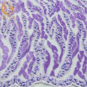 China Purple Beaded Handmade Lace Fabric Embroidery Water Soluble For Garment wholesale