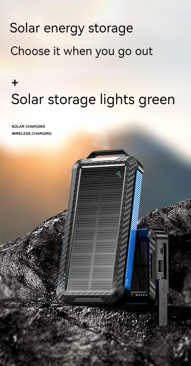 Li-Polymer Battery Solar Power Bank 10000mAh for iPhone 15 Wireless Charging and Outdoor