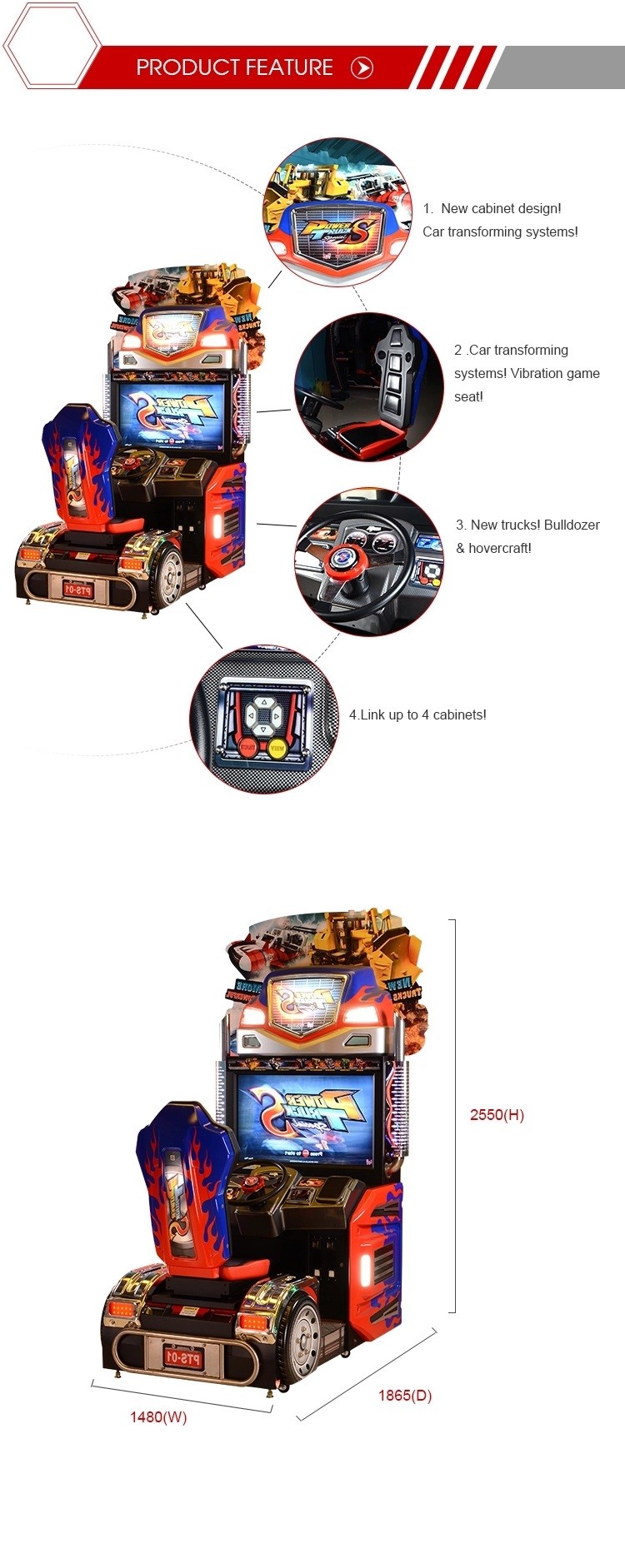 Upright Car Racing Coin Operated Game Machine For Shopping Mall