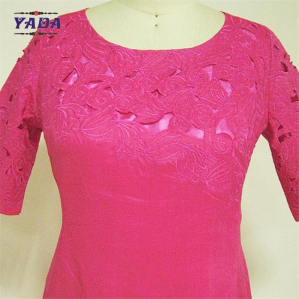 Newest designer embroidery rose half sleeve large size girls one piece dress party woman apparel