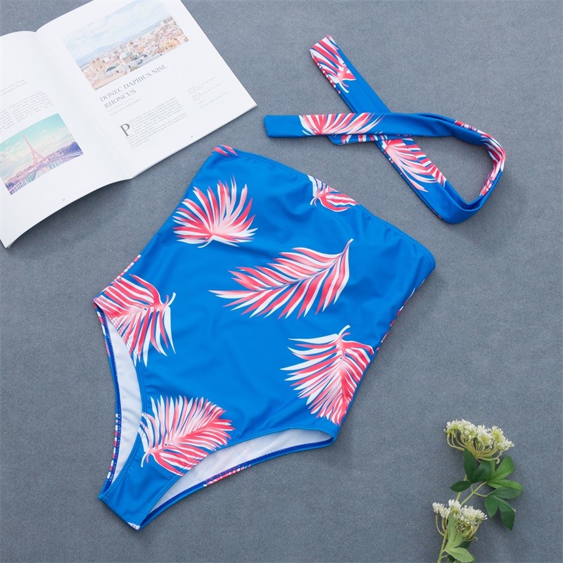 Boob Tube Top With Flower Print Random Tropical Self Tie One Piece Swimear