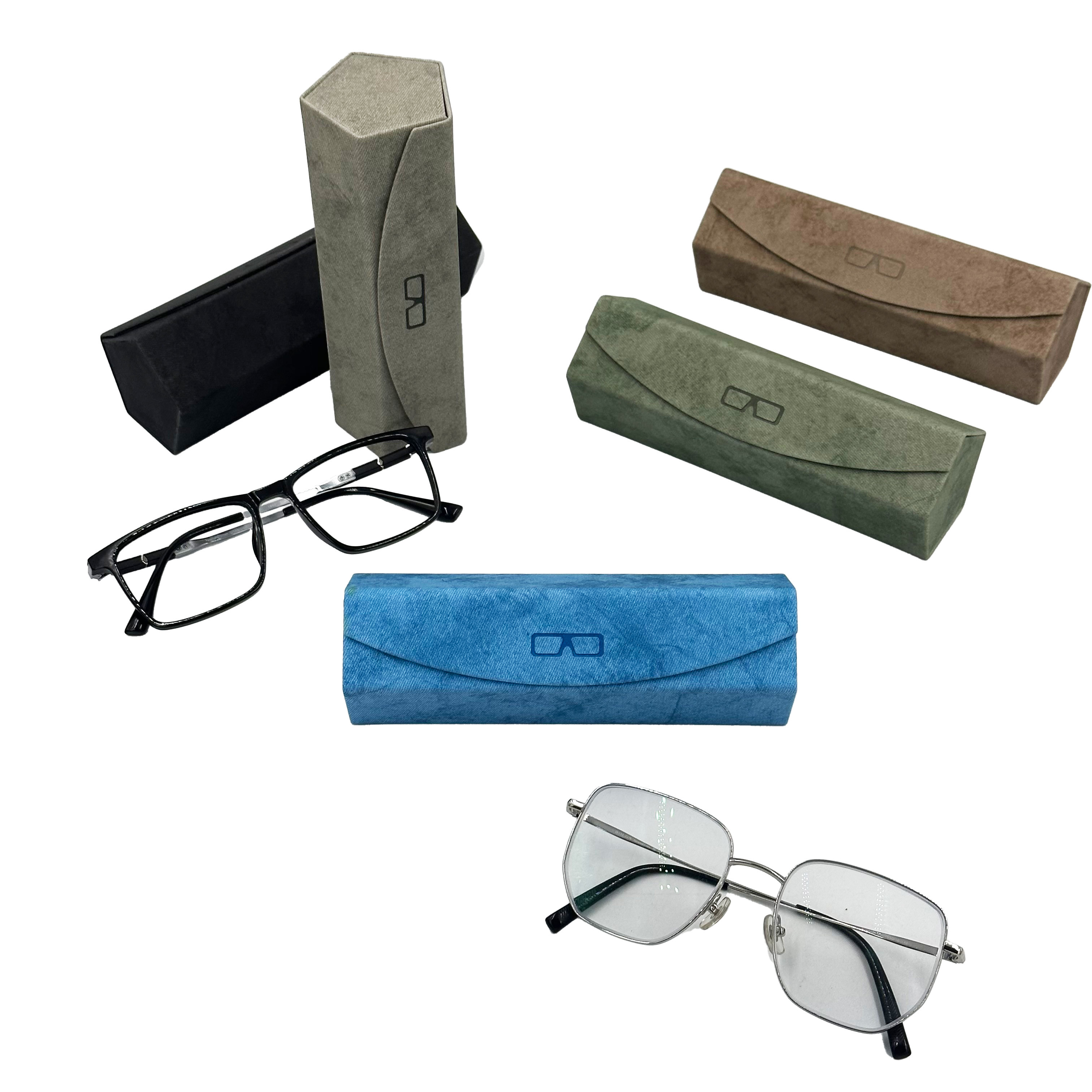 Dustproof Pentagon Optical Glasses Case Blue Fabric Luxury Type