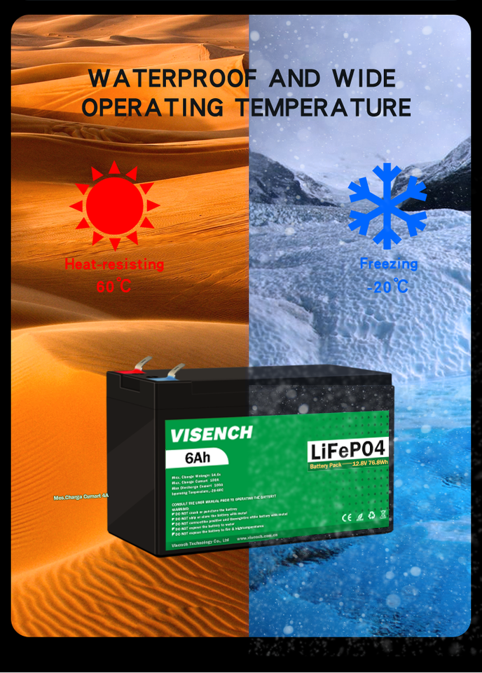 Visench CE Certificate 12.8V 6Ah Rechargeable Battery LiFePO4 Lead Acid Replace Lithium Ion Battery 12V 6Ah