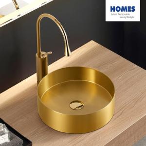 China Gold Basin Bathroom Stainless Steel Sink , Combo Artistic Vessel Sink Washing Bowl Set wholesale