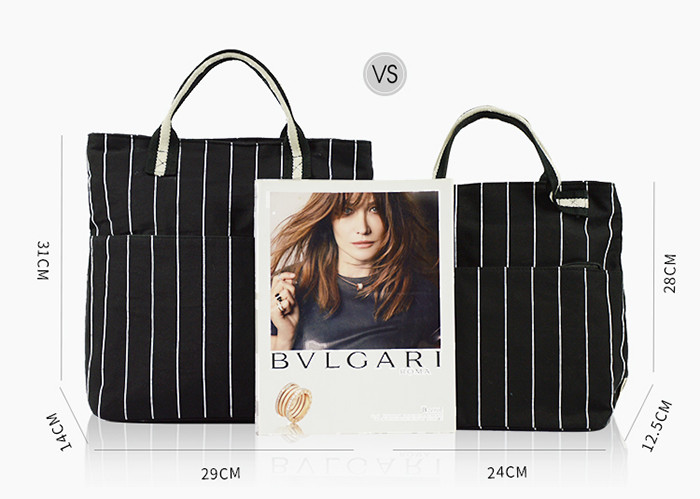 Vintage Stripe Canvas Tote Bags Sturdy Durable With Cotton Webbing Handle
