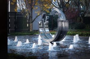 China Fountain Ring Decorative Metal Sculpture Mirror Stainless Steel Modern Art Statue wholesale