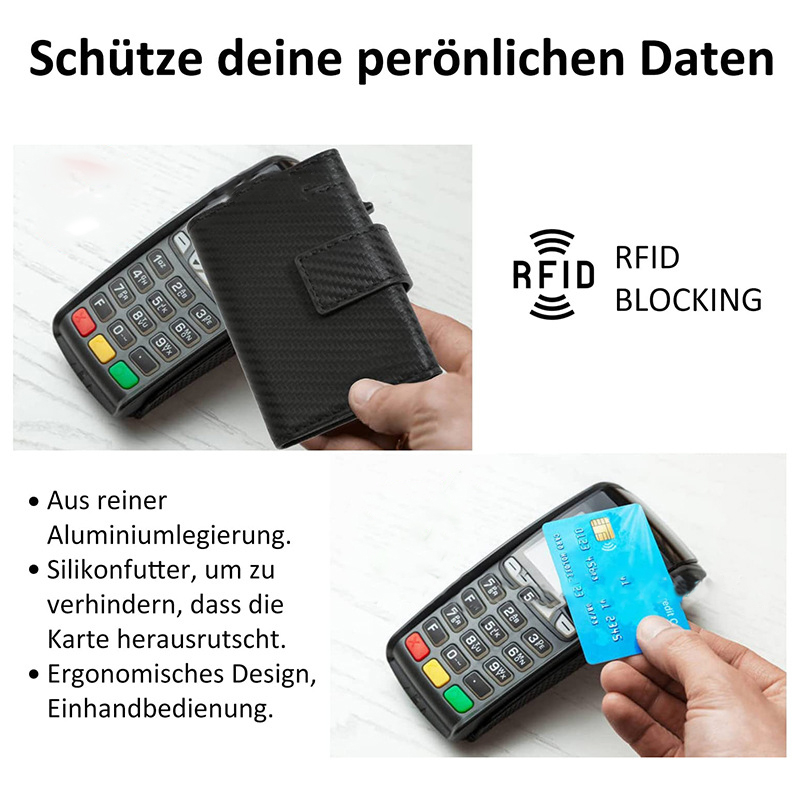 Genuine Leather Rfid Aluminium Metal Slim Card Holder Wallet With Zipper Pocket For Men