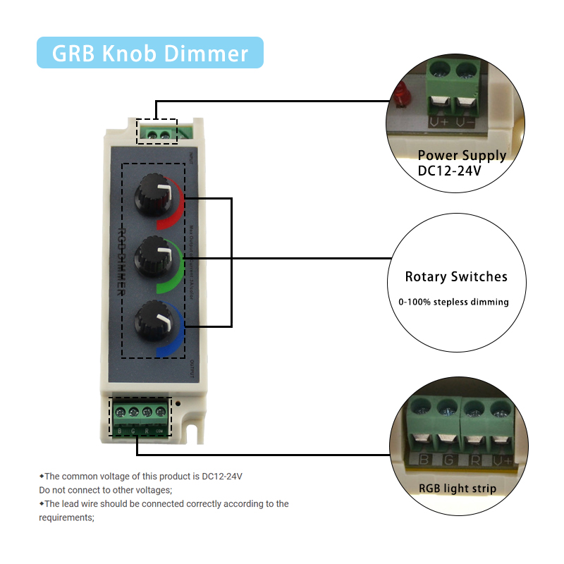 216W LED RGB Controller Dimmer With 3 Way Stepless Adjustable Switch