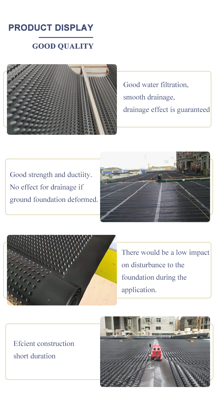 68mm Height Plastic Drainage Board for Roof Garden Protect Turf and Improve Drainage