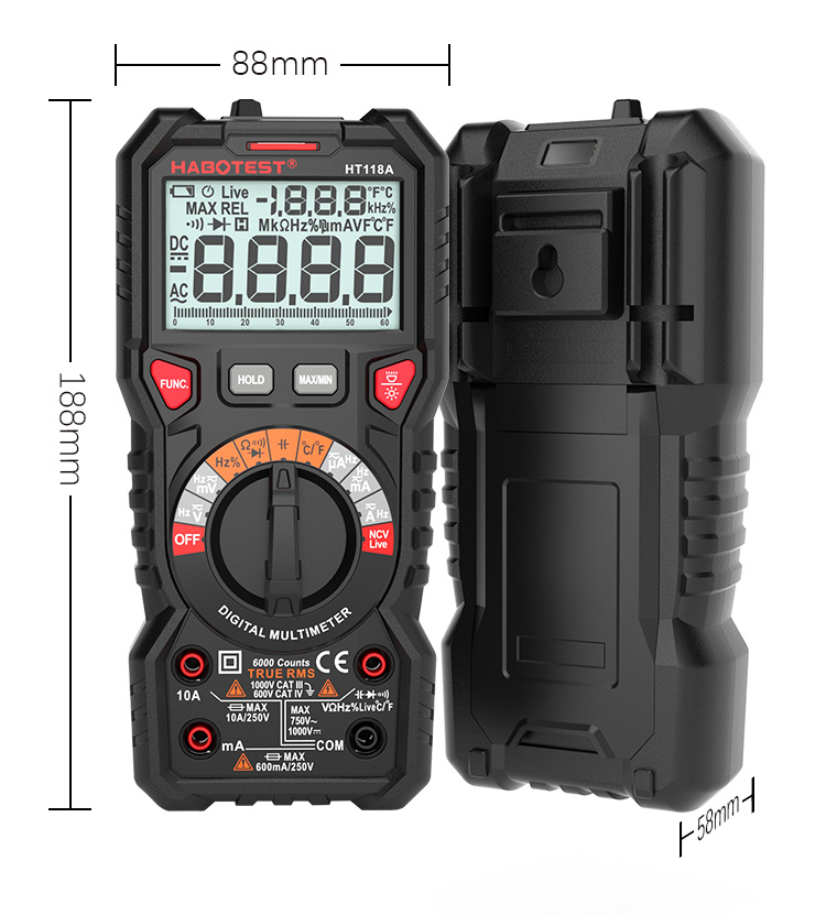 Habotest Automatic Digital Multimeter Capacitance Live Wire Check 1000V Ammeter