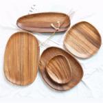 Customized Acacia Wood Serving Platter Printed Lacquer Wooden Food Serving
