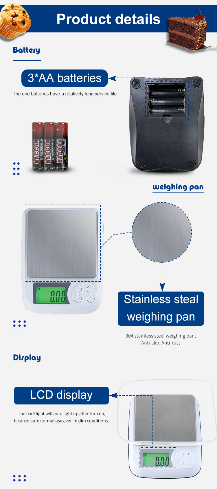 Easy Maintenance Stainless Steel Accuracy Coffee Bean Bakery Digital Food Scale Tea Scale Culinary Scale Weighing