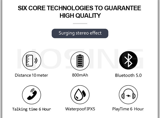 HIFI Stereo Sports Play Time 6h In Ear Wireless Earphones