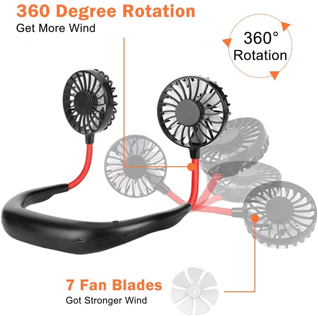 summer fan reduce heat 2022 Mini ABS 6hrs 1200mAh Hands Free Mini Neck Fan For Summer