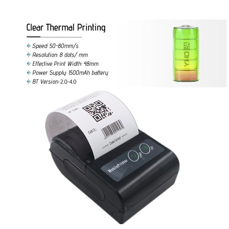 Bluetooth 58mm Thermal Receipt Printer Portable Mini Ticket Printer lithium battery