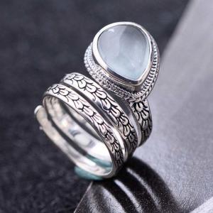 China 925 Sterling Silver Synthetic Aquamarine Women Retro Ring (060458) wholesale