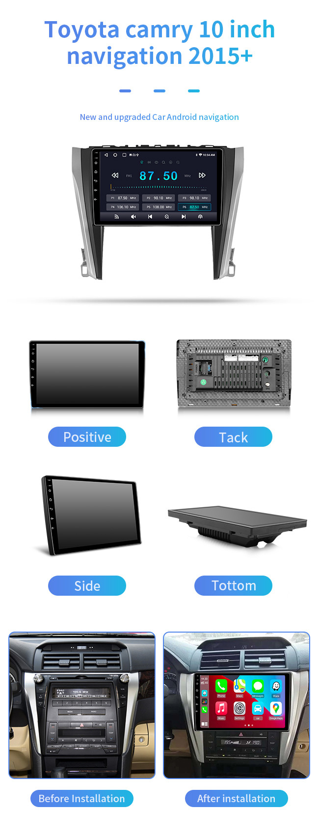 10 Inch IPS Touch Screen Android 12.0 Multimedia System Car Dvd Player For TOYOTA Camry 2015 GPS Naxigation Car Audio