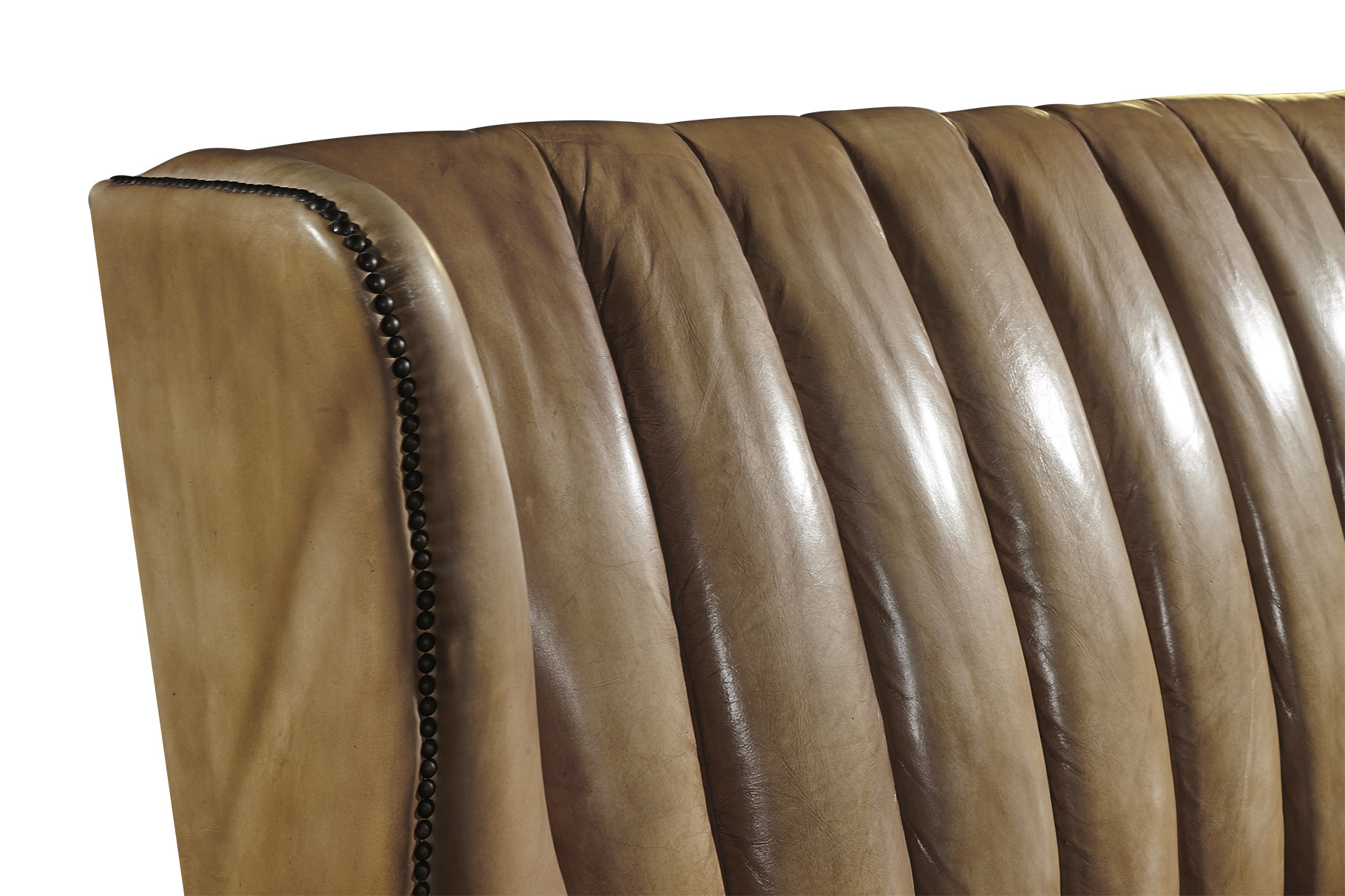 Solid Wood Legs 3 Seater Sofa Brown Leather With Hand Water Wash Workcraft