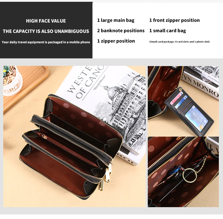 Fashion Long Wallet Double Layer Double Zipper Lady Shoulder Bag for All Seasons