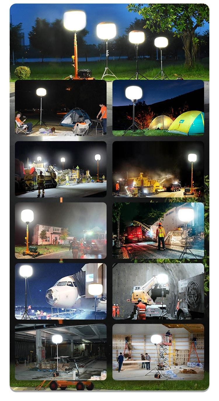 Hand Crank Tripod LED Outdoor Balloon Lights 600W Mobile Light Tower For Contractor