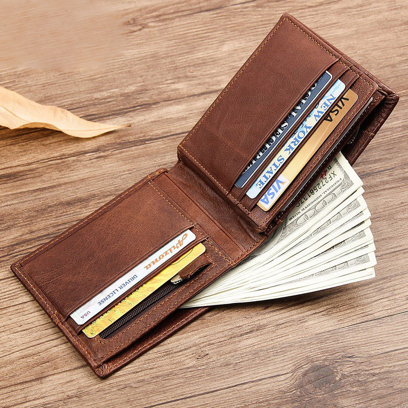 Daily Life Main Material GENUINE LEATHER Wallets For Man Anti-Theft Short Male Purses