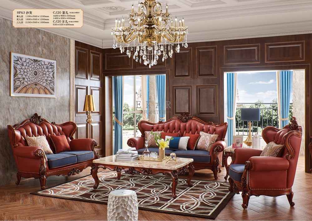Couch Living Room Set 6 Seater Wooden Leather Sofa