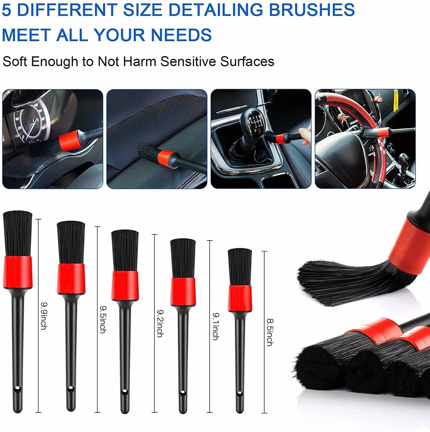 19pcs Car Detailing Brush Set With Carry Bag All Purpose Clean For Cleaning Interior