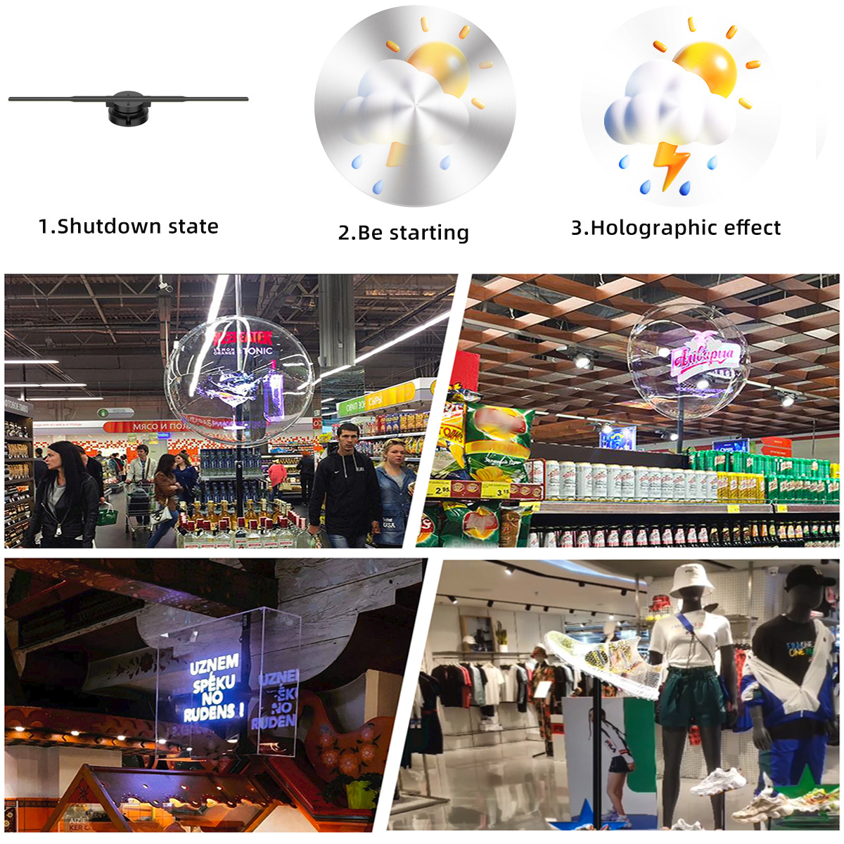Indoor Wi-Fi 3D Hologram Fan LED Holographic Projector with Input Voltage 100-240W/AC 50/60HZ