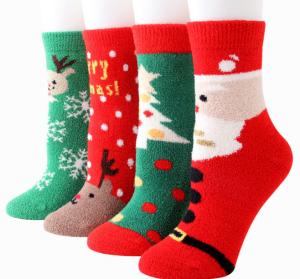 China Fashion Santa Claus Elk Pattern Cozy Fuzzy Warm Cotton Christmas Socks Gift Box For The Family wholesale