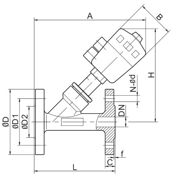 Y Type Pneumatic Flanged Angle Seat Valve Stainless Steel