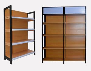 China High End Brown Supermarket Display Shelving Grain Wood Metal Material wholesale