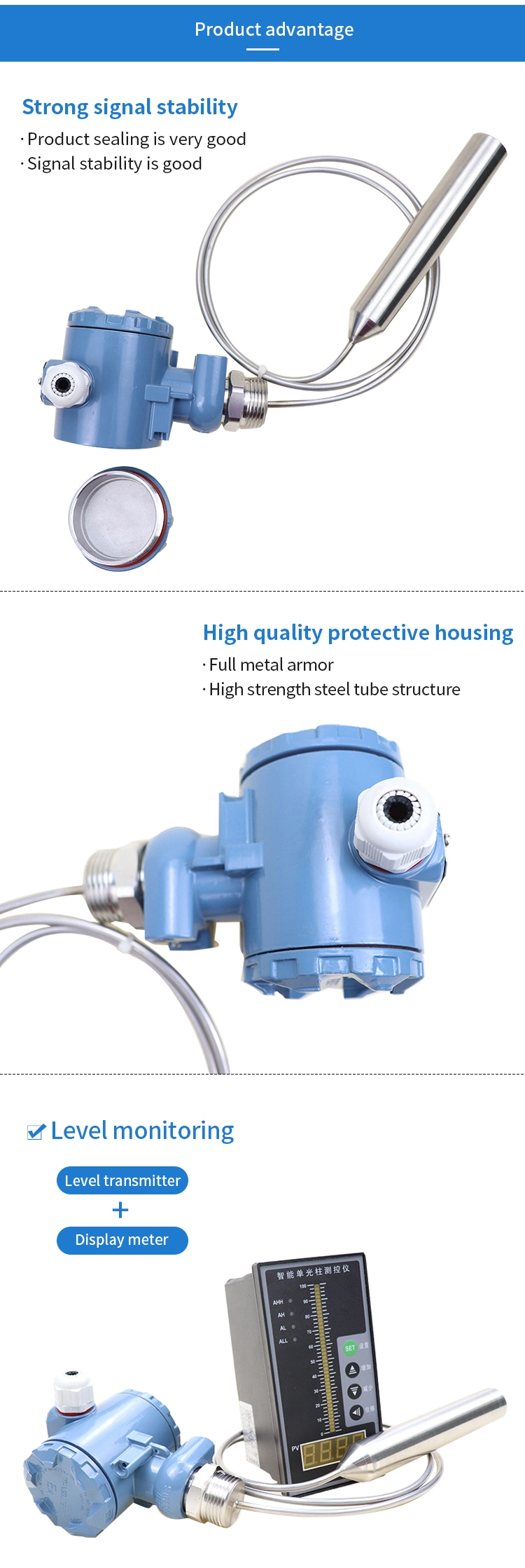 Stainless Steel Liquid/Fuel/Water Capacitive Level Transmitter/Capacitance Level Sensor