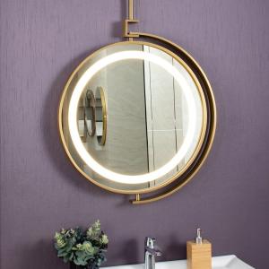 China Transform Your Bathroom with Golden Framed LED Lighted Round Wall Mirror wholesale