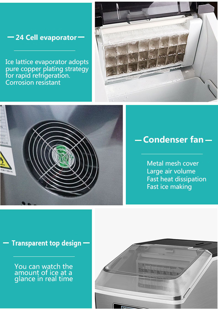 Commercial Home Cube Ice Making Machine 25kg Capacity 12kg Water Tank Capacity for Business Beverage