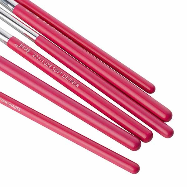 Rose Carmine Eye Makeup Brush Kit Durable Natural Hair Makeup Brushes