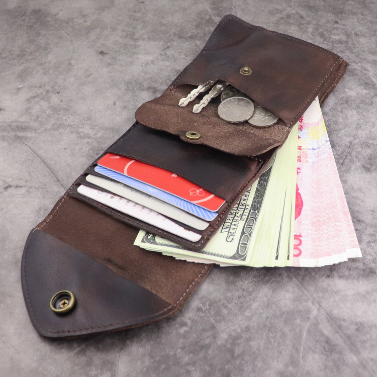 Three-Fold First-Layer Vegetable Tanned Leather Men's Wallet Japanese Style and Trendy