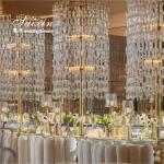 Wedding Centerpiece Gold Candle Holder Flower Stand With Crystal Chains