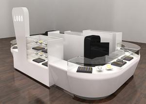 China Curved White Coating Kiosk Jewelry Display Showcase Professional 3D Design wholesale