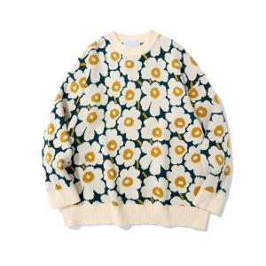 China Floral Printing Bespoke Sweaters Round Collar Cotton Polyester Blend Sweaters wholesale