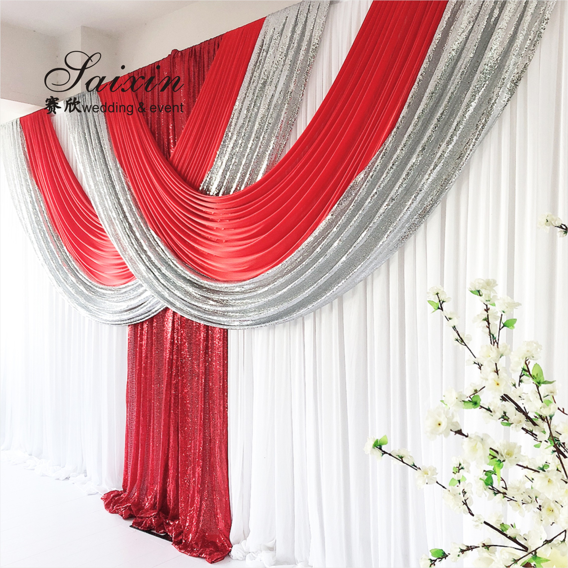 SX-387 Beautiful Wedding Stage Decorative White Drapery Hanging Ceiling Drapes
