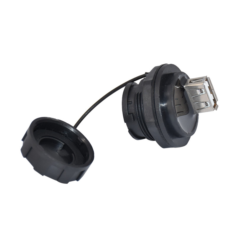 IP67 Waterproof Ethernet Connector USB 2.0 To Female Panel Mount Plug With Cover