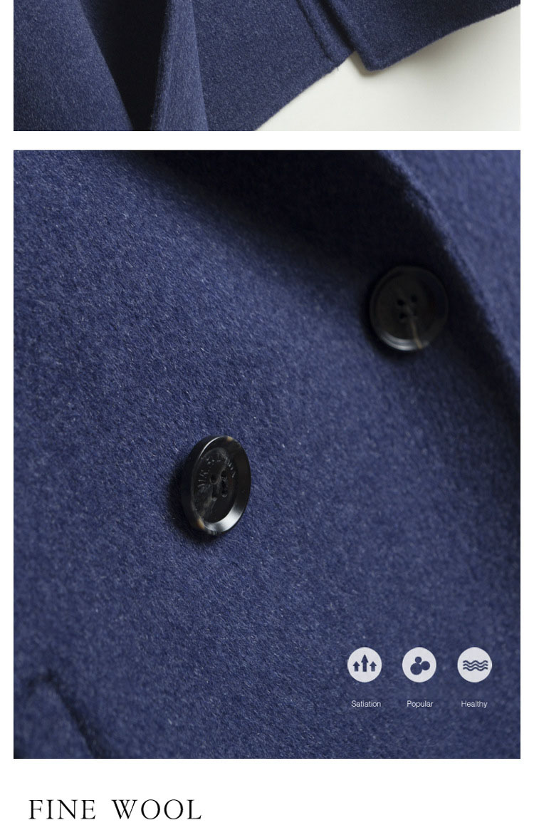 Pure Wool Men's Double-Sided Cashmere Coat Mid-Length Trench Jacket for Casual Outwear