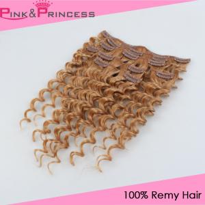 China #27 Blonde Clip-in Hair Extensions,Brazilian Virgin Hair,Deep Wave,15-24,High Quality wholesale