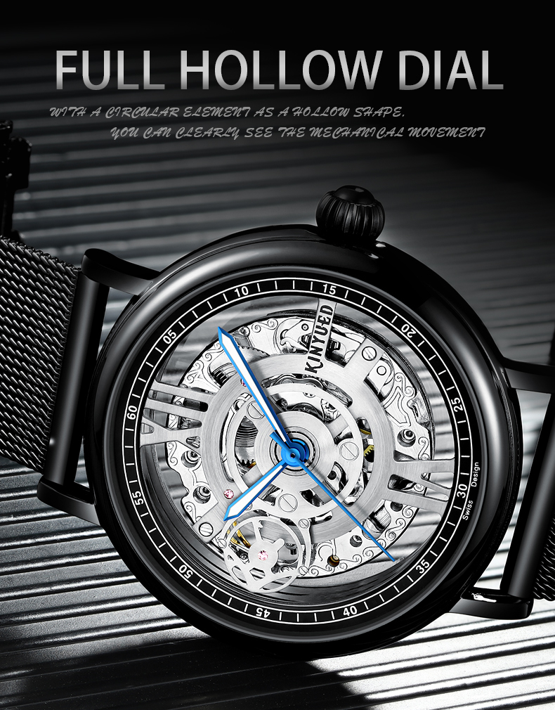 KINYUED Brand Full Hollow Surface Skeleton Couples Stainless Steel Strap Watches Waterproof Automatic Mechanical relojes