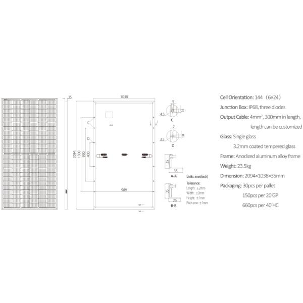 Bluesun 166mm Solar Panel 72 BLUESUN Mono 460W 455W 450W Solar Half Cells Perc Half Cell Panels