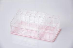 China Pink Glitter Bottom Clear Plastic Makeup Organizer wholesale