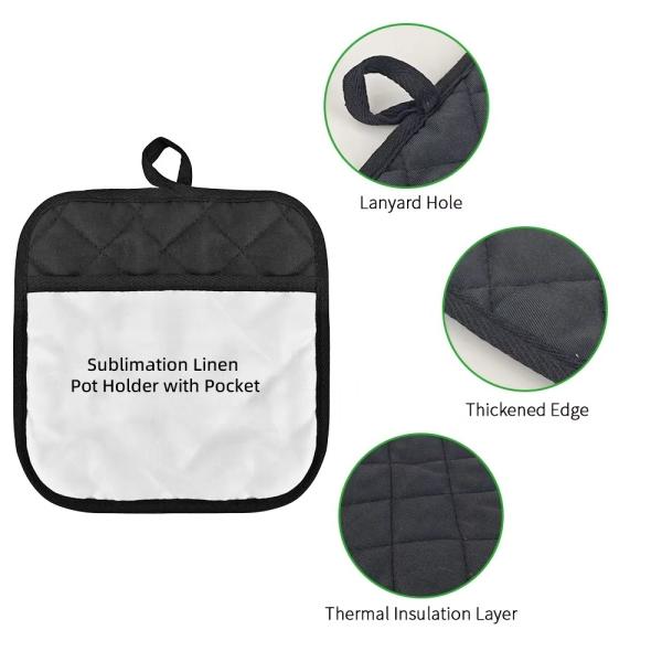 Black Linen Blank Sublimation Pot Holders With Pocket Custom Pot Holder Pads