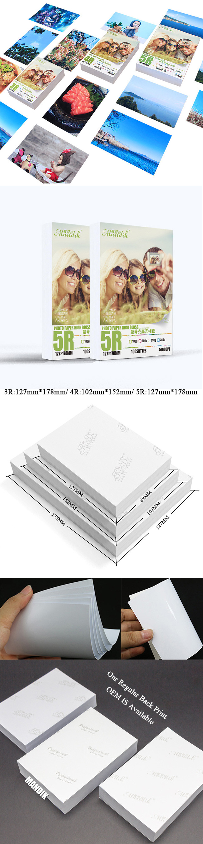 5R One Side Cast Coated Inkjet High Glossy Photo Paper